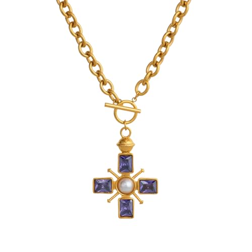Vintage Kirche Kreuz Violett Zirkon Glück Chunky Halskette Sommer Pvd Vergoldet Edelstahl Frauen Schmuck von Hao Wu Xuan
