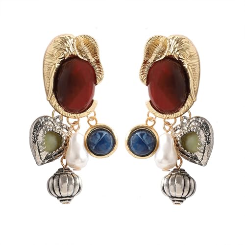 Vintage Mehrfarbige Perlen baumeln Post Ohrringe Für Frauen Perlen Texturiert Schwere Stile Modeschmuck Urlaub 514 von Hao Wu Xuan