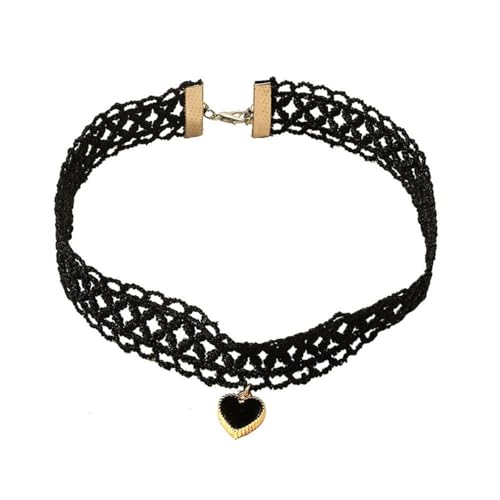 Vintage Mode Schwarze Spitze Herzform Perle Anhänger Halskette Weibliche Frauen Einfache Halsband Damen Party Schmuck von Hao Wu Xuan