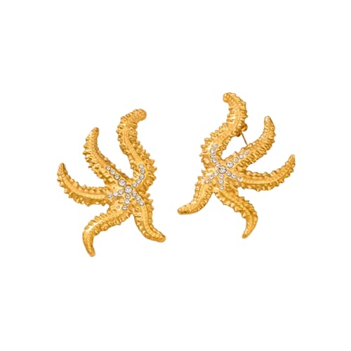 Vintage Ocean Unregelmäßiger Seestern Zirkon Chunky Ohrringe INS Vergoldeter hypoallergener Edelstahlschmuck von Hao Wu Xuan