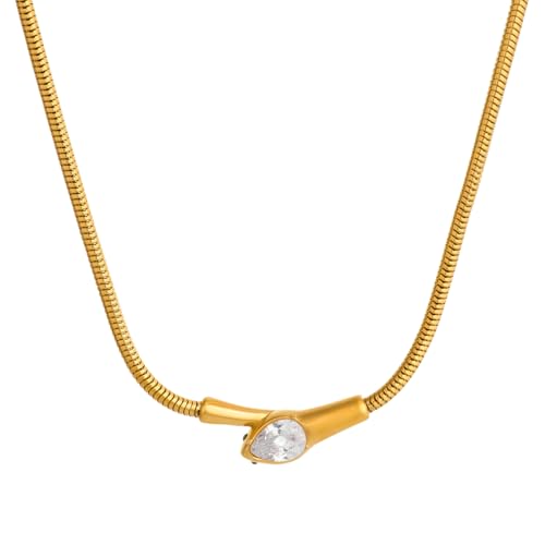 Vintage Schlange Grün Weiß Wassertropfen Zirkon Kabel Kette Halskette Ring Set Vergoldet Edelstahl Dame Schmuck von Hao Wu Xuan