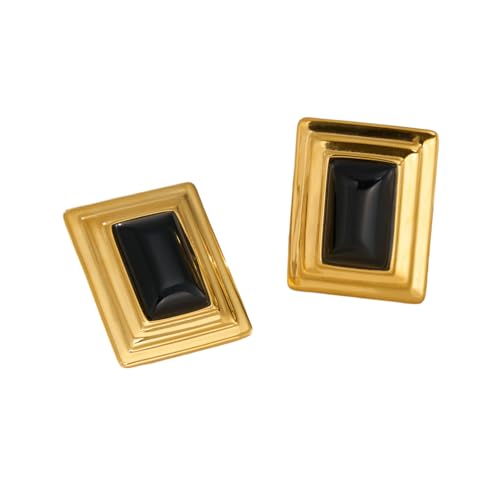 Vintage Square Naturstein Schwarze Ohrringe Ins Trendy Pvd Vergoldet Edelstahl OL Schmuck Frauen Geschenk von Hao Wu Xuan