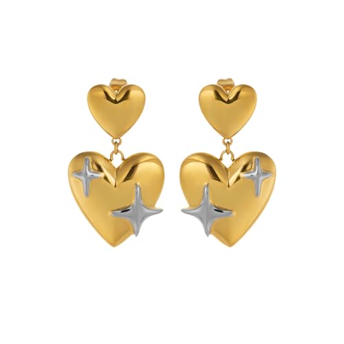 Vintage Star Love Heart Drop Ohrringe für Frauen Vergoldete hypoallergene Edelstahl Schmuck Zubehör von Hao Wu Xuan