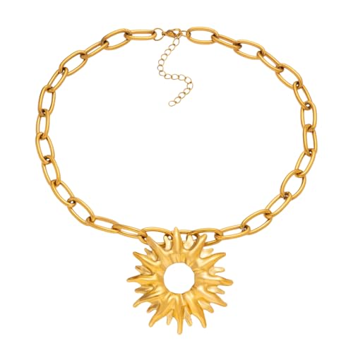 Vintage Sunflower Gear Chunky Anhänger Halskette Vergoldet Edelstahl Anlaufen Free Lady Punk Schmuck Geschenke von Hao Wu Xuan