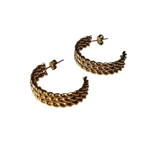 Vintage Super Shine Drei Schicht C Twist Ohrringe Vergoldet Einzigartiger hypoallergener Edelstahl Frauen Schmuck von Hao Wu Xuan