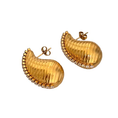 Vintage Zirkon Wassertropfen Ohrringe für Frauen Vergoldet Einzigartiges hypoallergenes Edelstahl Schmuckzubehör von Hao Wu Xuan