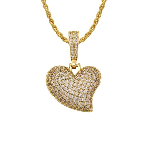 Voller Zirkon Herz Anhänger Halskette für Männer Frauen Edelstahl Bling Glänzend Iced Out CZ Hip Hop Rock Schmuck Trendiges Paar Geschenk von Hao Wu Xuan