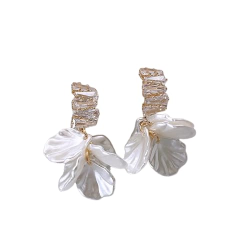 Weiße Muschel Blume Blütenblatt Tropfen Ohrringe für Frauen 2025 Quasten Pendientes Trendige Zirkon Kristall Ohrring Schmuck Geschenk von Hao Wu Xuan