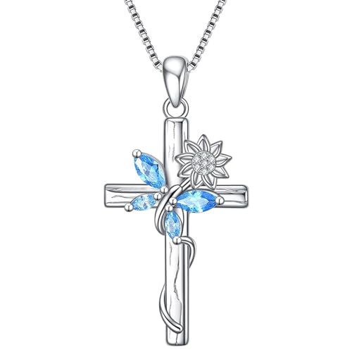 Wunderschöne blaue Kristall Schmetterling Sonnenblume Kreuz Anhänger Halskette für Frauen Exquisiter Segen Gebet Schmuck Accessoires Geschenke von Hao Wu Xuan