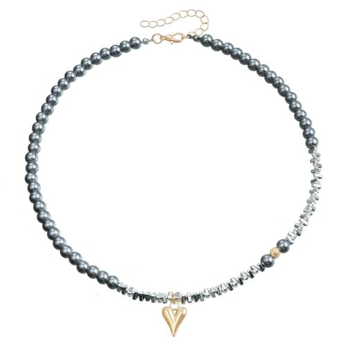 Y2K Boho Kristall Klasse Kies Perlen Halskette für Frauen Herz Anhänger Schlüsselbein Kette Cool Choker Exquisiter Schmuck von Hao Wu Xuan