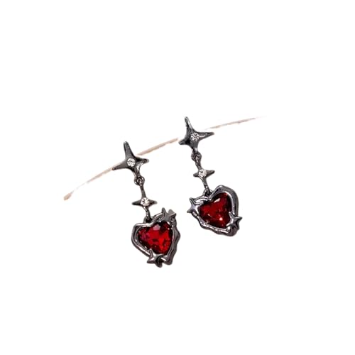 Y2K Goth Herz Kreuz Stern Anhänger Ohrringe Frauen Rot Zirkon Liebe Ohrring Gothic Unregelmäßige Quaste Ohrringe Schmuck von Hao Wu Xuan