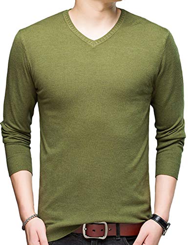 HaoMay Herren Slim Fit V Ausschnitt Pullover Kaschmir Strickpullover Pullover, Fruit Green, L von HaoMay