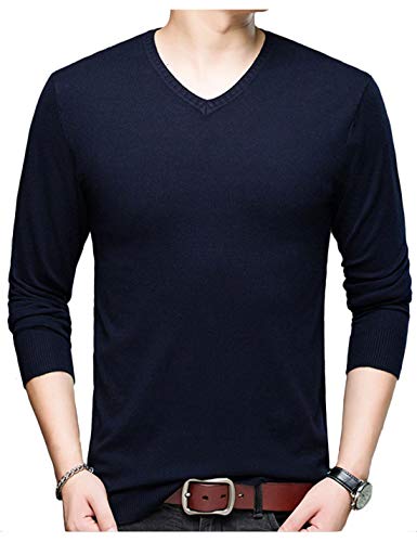 HaoMay Herren Slim Fit V Ausschnitt Pullover Kaschmir Strickpullover Pullover, Marineblau, X-Klein von HaoMay
