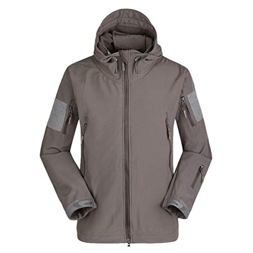 Haobing Herren Softshelljacke Tarnung Wasserdicht Winddicht Atmungsaktiv Taktisch Sport-Outdoorjacke mit Kapuze (Grau, CN 3XL) von Haobing