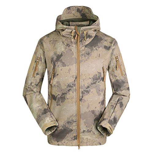 Haobing Herren Softshelljacke Tarnung Wasserdicht Winddicht Atmungsaktiv Taktisch Sport-Outdoorjacke mit Kapuze (Camo #3, CN XL) von Haobing