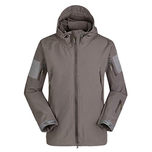 Haobing Herren Softshelljacke Tarnung Wasserdicht Winddicht Atmungsaktiv Taktisch Sport-Outdoorjacke mit Kapuze (Grau, CN XL) von Haobing
