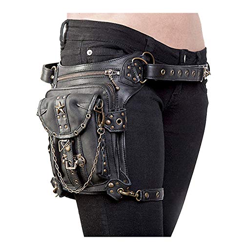 Haobing Unisex Gothic Hüfttaschen Steampunk Tasche Freizeit PU Leder Satchel Umhängetasche Radfahren Joggen Vintage Schultertasche (Schwarz, Eine Größe) von Haobing