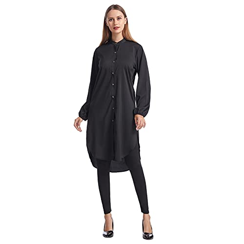 Haodasi Muslimisch Bluse für Frauen - Casual Langarm Stehkragen Hemd Solide Tunika Button Down Hemdkleid von Haodasi