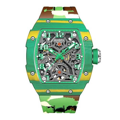 Haofa Automatik Mechanische Herrenuhr Skeleton Double-Side Hollow Dial NTPT Kohlefaser Edelstahl Lünette Saphir Leuchtend Wasserdicht Business Sportuhr für Herren 1923 Grün Haofa Automatik Mechanische Herrenuhr Skeleton Double-Side Hollow Dial NTPT Kohlefaser Edelstahl Lünette Saphir Leuchtend Wasserdicht Business Sportuhr für Herren 1923 Grün von Haofa