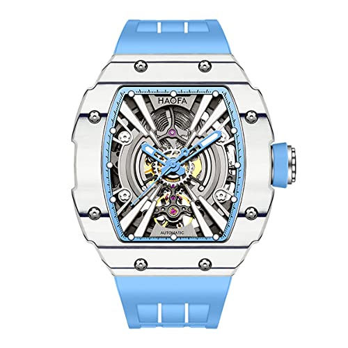 Haofa Automatische Mechanische Herrenuhr Skeleton Carbon Fiber Uhr Leuchtend Wasserdicht Business Sport Automatikuhr für Herren 1906 Blau Weiß Haofa Automatische Mechanische Herrenuhr Skeleton Carbon Fiber Uhr Leuchtend Wasserdicht Business Sport Automatikuhr für Herren 1906 Blau Weiß von Haofa