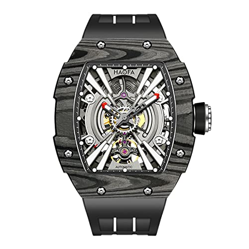 Haofa Automatische Mechanische Herrenuhr Skeleton Carbon Fiber Uhr Leuchtend Wasserdicht Business Sport Automatikuhr für Herren 1906 Schwarz von Haofa