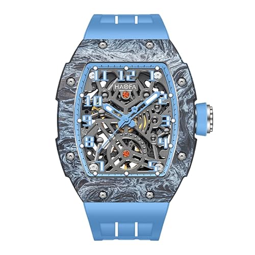 Haofa Automatische Mechanische Herrenuhr Skeleton Double-Side Hollow Dial NTPT Kohlefaser Edelstahl Lünette Saphir Leuchtend Wasserdicht Business Sportuhr für Herren 1923 Blau Haofa Automatische Mechanische Herrenuhr Skeleton Double-Side Hollow Dial NTPT Kohlefaser Edelstahl Lünette Saphir Leuchtend Wasserdicht Business Sportuhr für Herren 1923 Blau von Haofa