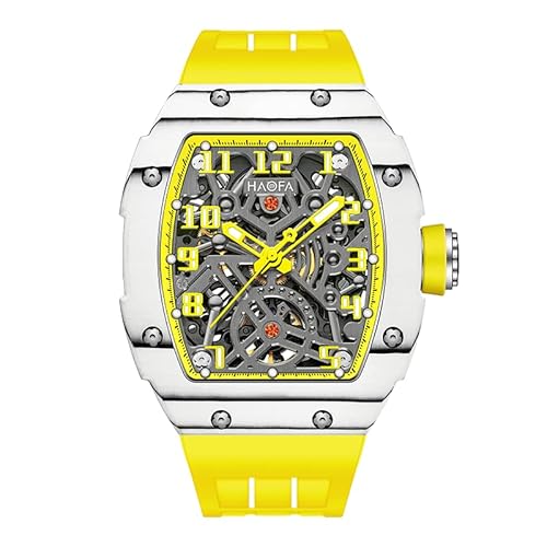 Haofa Automatische Mechanische Herrenuhr Skeleton Double-Side Hollow Dial NTPT Kohlefaser Edelstahl Lünette Saphir Leuchtend Wasserdicht Business Sportuhr für Herren 1923 Gelb Haofa Automatische Mechanische Herrenuhr Skeleton Double-Side Hollow Dial NTPT Kohlefaser Edelstahl Lünette Saphir Leuchtend Wasserdicht Business Sportuhr für Herren 1923 Gelb von Haofa