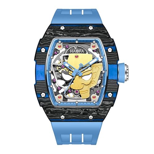Haofa Automatische Mechanische Herrenuhr Skeleton Sanxingdui Golden Face Dail Carbon Fiber Lünette Leuchtende Armbanduhr Saphir Wasserdicht Luxus Business Casual Watch für Herren 1969 Blau Haofa Automatische Mechanische Herrenuhr Skeleton Sanxingdui Golden Face Dail Carbon Fiber Lünette Leuchtende Armbanduhr Saphir Wasserdicht Luxus Business Casual Watch für Herren 1969 Blau von Haofa