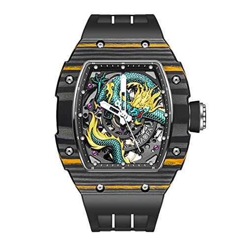 Haofa Automatische mechanische Uhr für Herren 3D geschnitztes Drachenzifferblatt Saphir wasserdichte leuchtende Uhr 80H Gangreserve Luxus-Skelett-Herrenuhr 1968N Gelb Schwarz Haofa Automatische mechanische Uhr für Herren 3D geschnitztes Drachenzifferblatt Saphir wasserdichte leuchtende Uhr 80H Gangreserve Luxus-Skelett-Herrenuhr 1968N Gelb Schwarz von Haofa