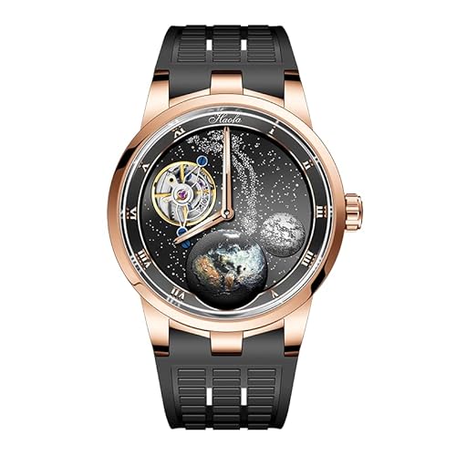 Haofa Karussell Schwungrad Mechanische Uhr Double Spring Fantasy Sky Uhr Sapphire wasserdichte Karusselluhr 80H Gangreserve Handaufzug Herrenuhr mechanisch 1952 Roségold Schwarz von Haofa