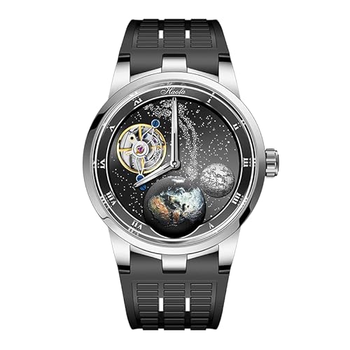 Haofa Karussell Schwungrad Mechanische Uhr Double Spring Fantasy Sky Uhr Sapphire wasserdichte Karusselluhr 80H Gangreserve Handaufzug Herrenuhr mechanisch 1952 Silber schwarz von Haofa