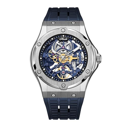 Haofa Mechanische Uhr Herren Hohl wasserdicht Automatische Armbanduhr Herren Saphir leuchtende Business-Sportuhr Automatik-Armbanduhr Uhr Mode für Herren 1913 (Blau) von Haofa