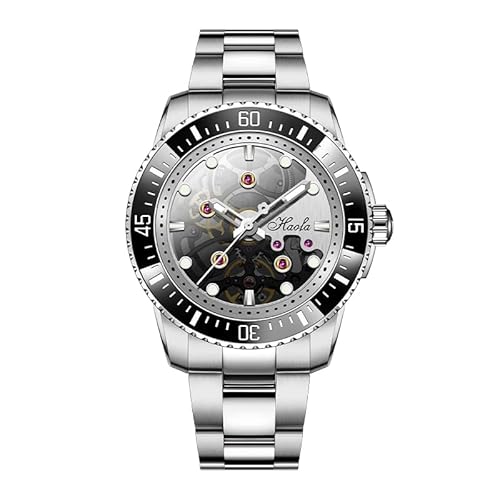 Haofa Mechanische Uhr für Herren, hohl, automatisch, mechanisch, Leuchtend, wasserdicht, Saphir, Trenduhr mit Stahlband, einfache Business-Casual-Uhr für Herren Schwarz Haofa Mechanische Uhr für Herren, hohl, automatisch, mechanisch, Leuchtend, wasserdicht, Saphir, Trenduhr mit Stahlband, einfache Business-Casual-Uhr für Herren Schwarz von Haofa