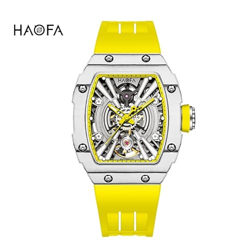 Haofa Mittlere Größe Automatische Herrenuhr Skeleton Mechanische Armbanduhren Karbonfaser Lünette Saphir wasserdichte Uhr für Herren 1906L Gelb Haofa Mittlere Größe Automatische Herrenuhr Skeleton Mechanische Armbanduhren Karbonfaser Lünette Saphir wasserdichte Uhr für Herren 1906L Gelb von Haofa