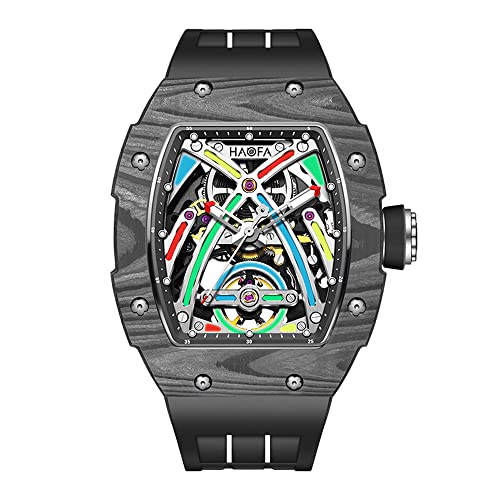 Haofa Skeleton Mechanische Uhren für Herren Kohlefaser Automatikuhr Bunter Saphir Leuchtende wasserdichte Armbanduhr Business Sport Selbstaufzug Herrenuhr 1970 Schwarz Haofa Skeleton Mechanische Uhren für Herren Kohlefaser Automatikuhr Bunter Saphir Leuchtende wasserdichte Armbanduhr Business Sport Selbstaufzug Herrenuhr 1970 Schwarz von Haofa