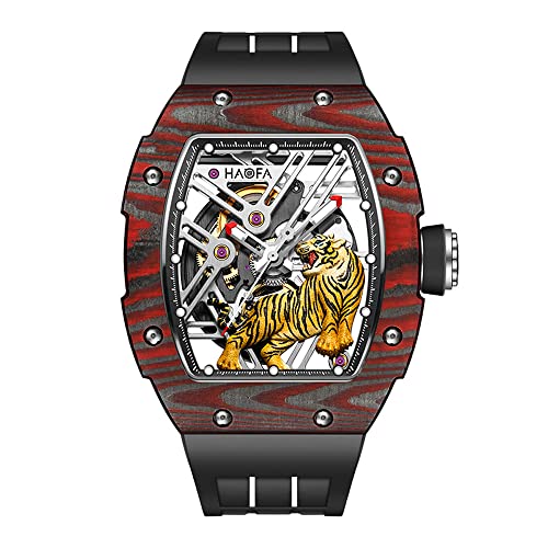 Haofa Skelett Automatische Mechanische Uhr für Männer Tiger Streifen Kohlefaser Lünette Uhr Saphir Leuchtend Wasserdicht Mens Business Casual Uhr 1973 Schwarz Rot Haofa Skelett Automatische Mechanische Uhr für Männer Tiger Streifen Kohlefaser Lünette Uhr Saphir Leuchtend Wasserdicht Mens Business Casual Uhr 1973 Schwarz Rot von Haofa