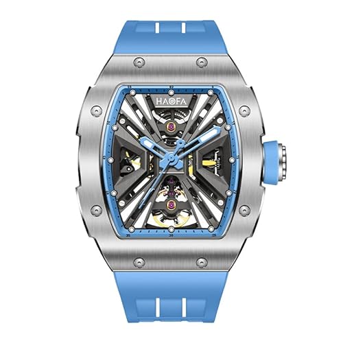 Haofa -Skelett Automatische mechanische Uhr 3D Hohlkühlung Edelstahl Saphir Waterdes Watch für Männer Business Casual Fashion Armbandwatch 1981 Blau von Haofa