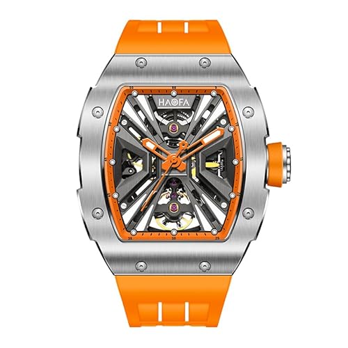 Haofa -Skelett Automatische mechanische Uhr 3D Hohlkühlung Edelstahl Saphir Waterdes Watch für Männer Business Casual Fashion Armbandwatch 1981 Orange von Haofa