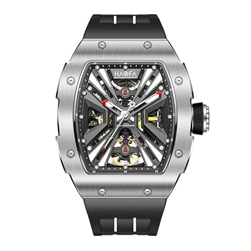 Haofa -Skelett Automatische mechanische Uhr 3D Hohlkühlung Edelstahl Saphir Waterdes Watch für Männer Business Casual Fashion Armbandwatch 1981 Schwarz von Haofa