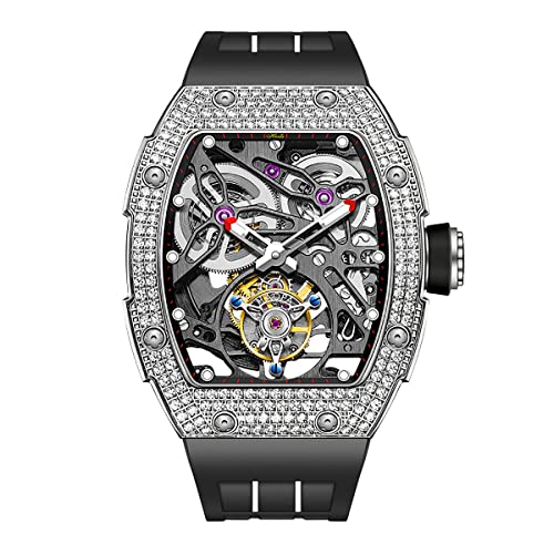 Haofa Tourbillon Uhr Luxus Tonneau Diamantgehäuse Skeleton Automatik Mechanische Uhr Saphir Wasserdicht Leuchtend Selbstaufzug Herrenuhr 1901-1S Schwarz von Haofa