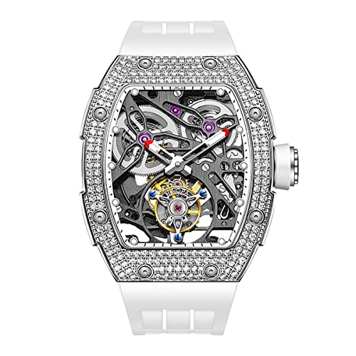 Haofa Tourbillon Uhr Luxus Tonneau Diamantgehäuse Skeleton Automatik Mechanische Uhr Saphir Wasserdicht Leuchtend Selbstaufzug Herrenuhr 1901-1S Weiß von Haofa