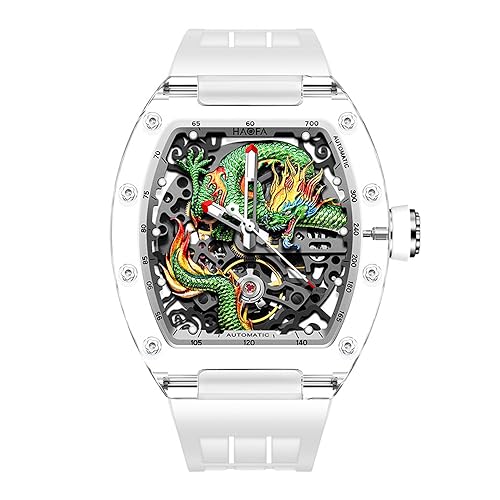 Haofa Transparente 3D-Drachen-Mechanische Uhr für Herren, Automatische Hohlglasgehäuseuhr, Wasserdicht, Leuchtend, Herrenuhr, Lässige Mode, 2321 Weiß Haofa Transparente 3D-Drachen-Mechanische Uhr für Herren, Automatische Hohlglasgehäuseuhr, Wasserdicht, Leuchtend, Herrenuhr, Lässige Mode, 2321 Weiß von Haofa