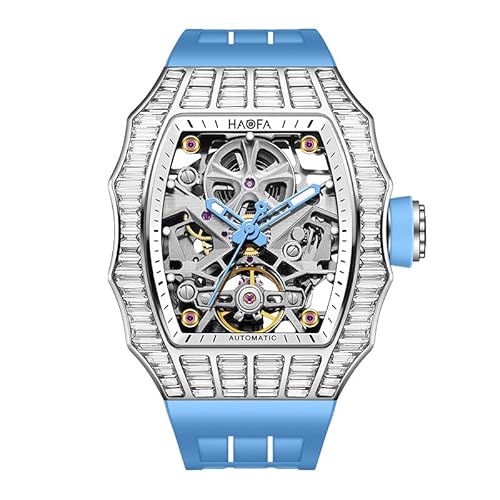 Haofa doppelseitig Skelett mechanische Uhr Kubikzirkoniumlünette Saphirspiegel Edelstahl Hülle Luminous Automatic Watch 72H Energy Storage 1983 Blau von Haofa