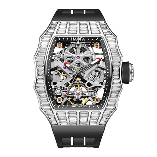 Haofa doppelseitig Skelett mechanische Uhr Kubikzirkoniumlünette Saphirspiegel Edelstahl Hülle Luminous Automatic Watch 72H Energy Storage 1983 Schwarz-Weiss von Haofa