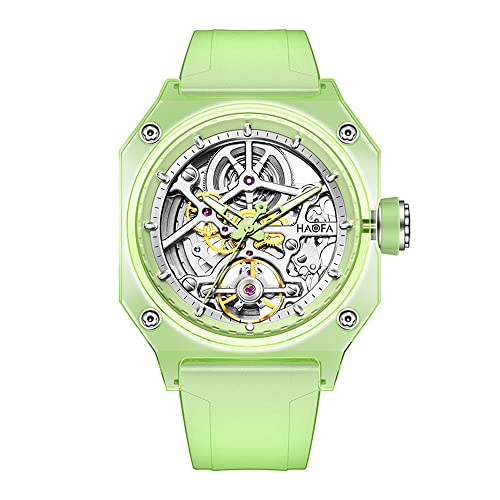 Haofa transparente Kristalluhr für Männer, Skelett automatische mechanische Quadratwache wasserdichte leuchtende Männer Armbanduhr Simple Light Fashion Watch 2208 Grün Haofa transparente Kristalluhr für Männer, Skelett automatische mechanische Quadratwache wasserdichte leuchtende Männer Armbanduhr Simple Light Fashion Watch 2208 Grün von Haofa