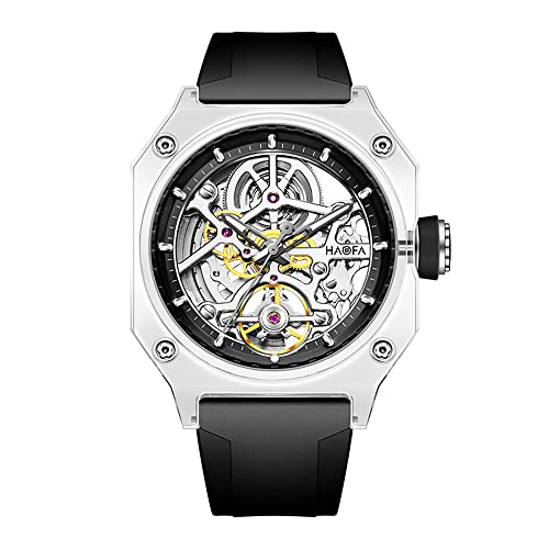 Haofa transparente Kristalluhr für Männer, Skelett automatische mechanische Quadratwache wasserdichte leuchtende Männer Armbanduhr Simple Light Fashion Watch 2208 Schwarz Haofa transparente Kristalluhr für Männer, Skelett automatische mechanische Quadratwache wasserdichte leuchtende Männer Armbanduhr Simple Light Fashion Watch 2208 Schwarz von Haofa