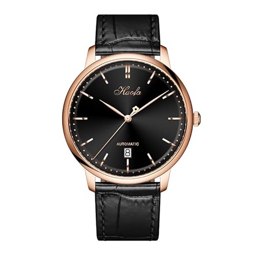 Haofa ultradünne automatische Herrenuhren, minimalistisch, leicht, mit Kalender, selbstaufziehend, wasserdicht, Saphir-Armbanduhr, Lederarmband 1606 Roségold schwarz Haofa ultradünne automatische Herrenuhren, minimalistisch, leicht, mit Kalender, selbstaufziehend, wasserdicht, Saphir-Armbanduhr, Lederarmband 1606 Roségold schwarz von Haofa