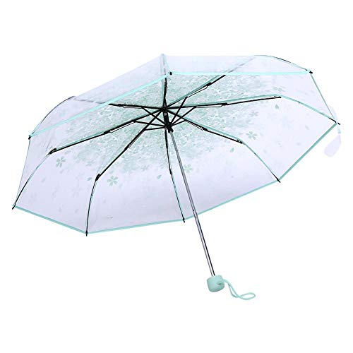 Haofy Transparente Regenschirm, Modische Falten Regenschirm mit Kirschblütenmustern, Winddicht und Sturmfest, Leichter Kompakter Umbrella für Damen Herren für Außenbereich, Hellgrün von Haofy