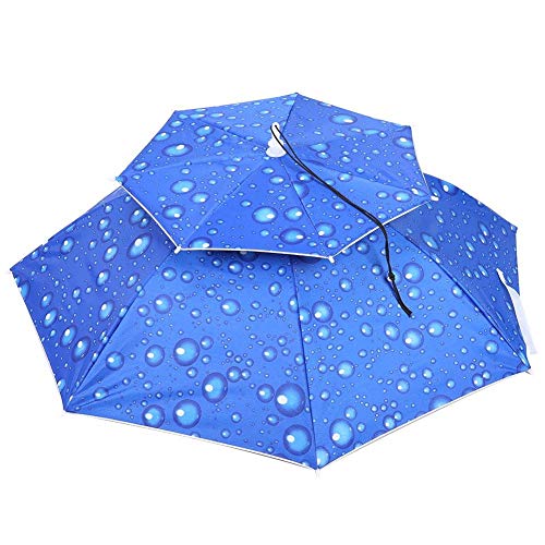 Haofy 77cm Sonnenschutz Kopf Hüte Winddichter Kopfschirm Regenschirm Klapphut Regenschirm zum Angeln Golf(Regentropfen blau) von Haofy
