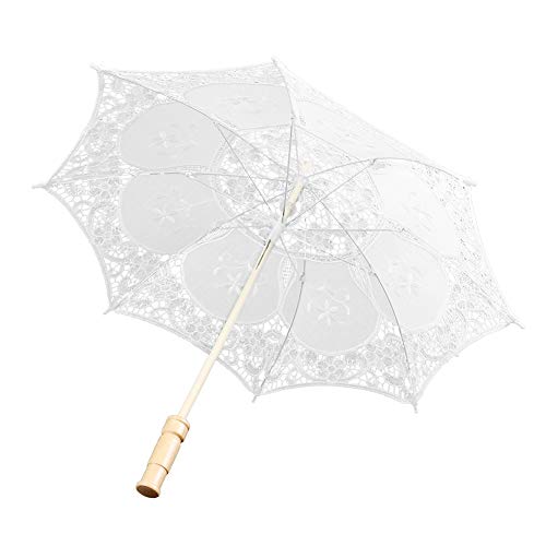 Haofy Hochzeitsschirm West Style Braut Spitze Regenschirm Sonnenschirm Bankett Bühnenfotografie Prop Hochzeitszubehör Lady Kostüm(Weiß L Größe) von Haofy